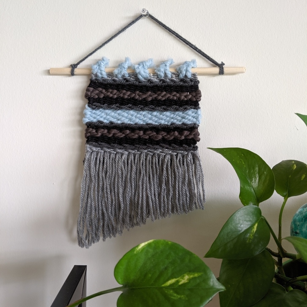 Handmade Mini Woven Wall Hanging - Grey and Blue